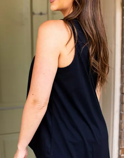 Black Sleeveless Hi Low Hem Tank Top